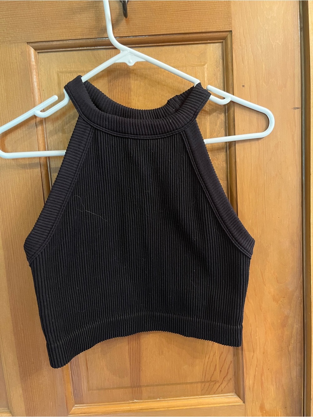 aerie Black Ribbed Halter-Style Crop Top